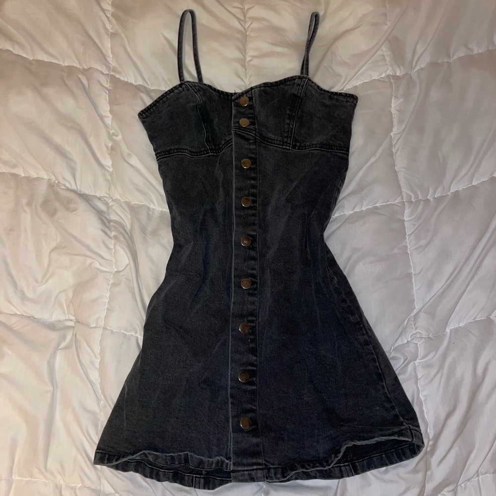 Black button up denim dress